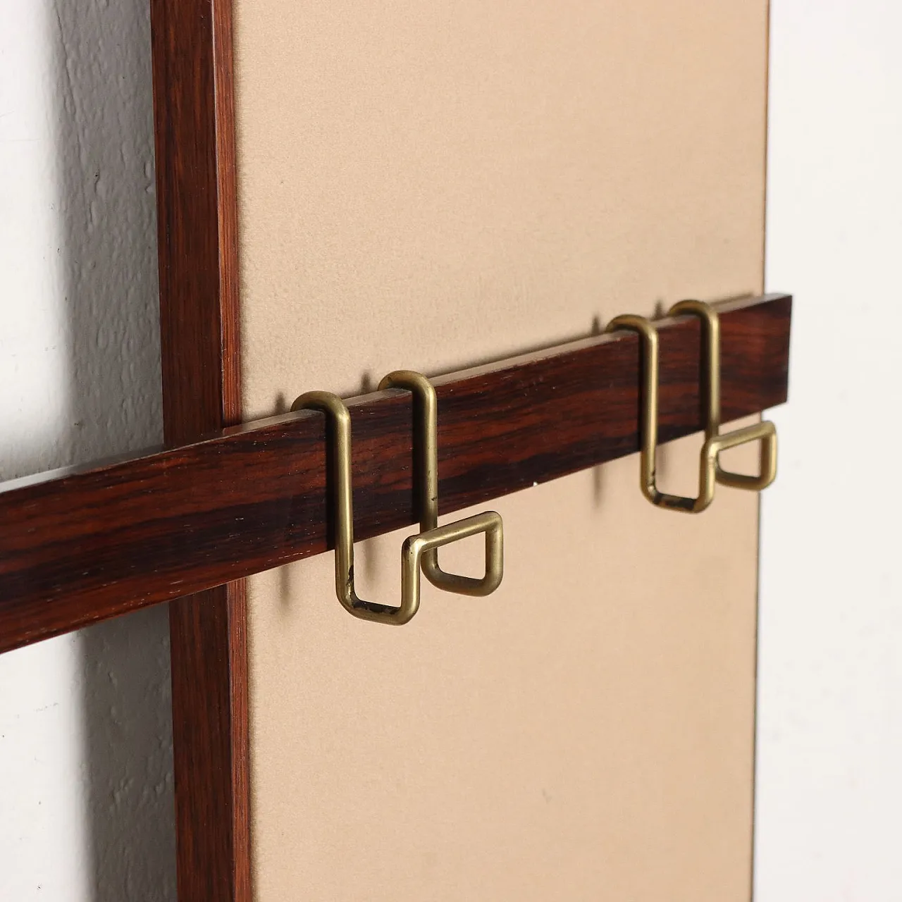 Wall-mounted wooden coat rack with metal hooks, 1950s 4