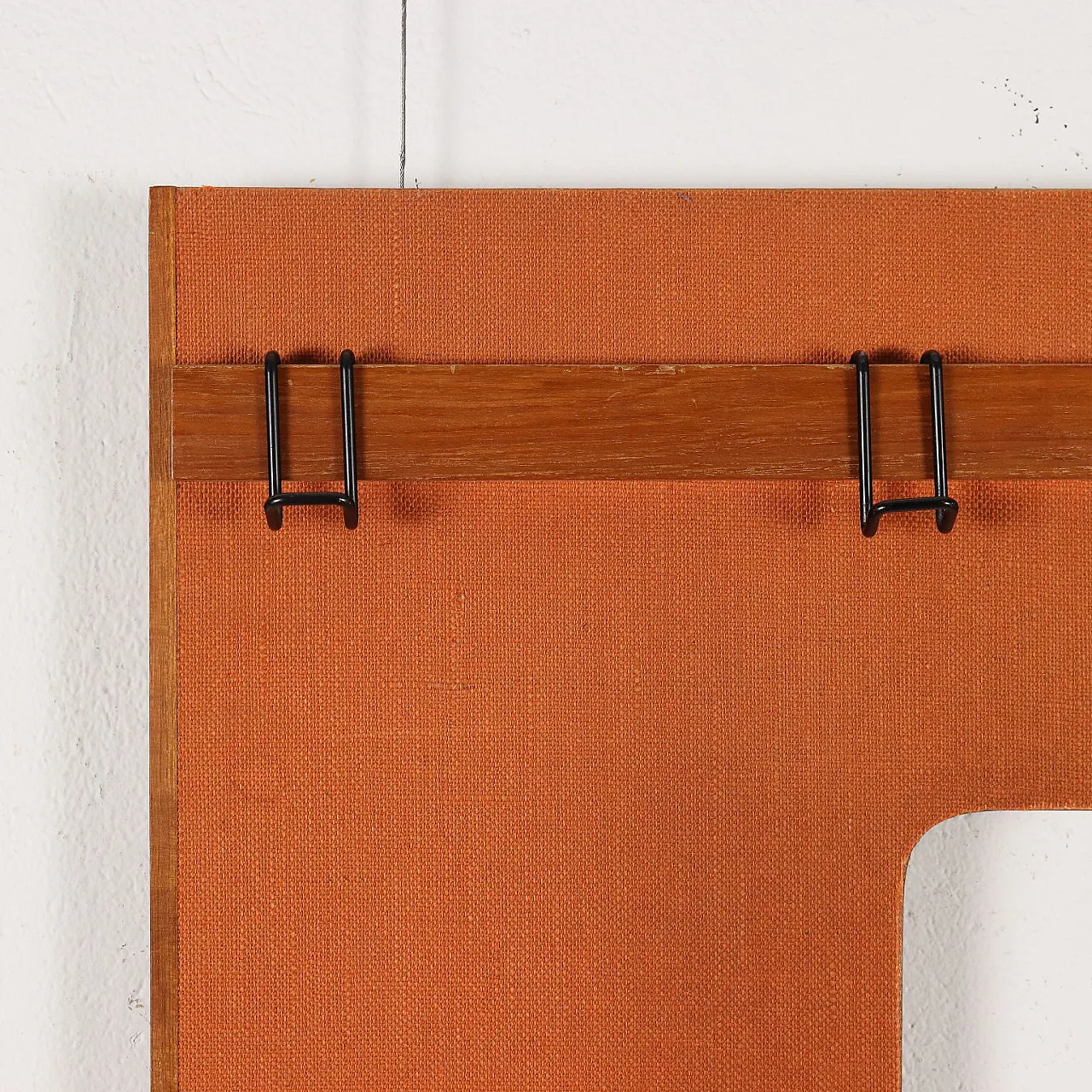 Fabric-covered wooden clothes rack with metal hooks, 1950s 3