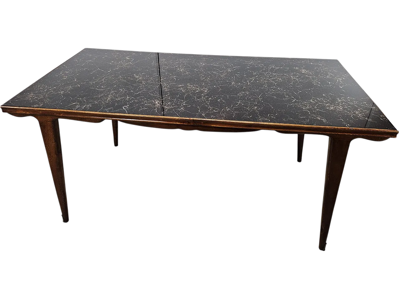 1960s table in beech with marble effect glass top 20