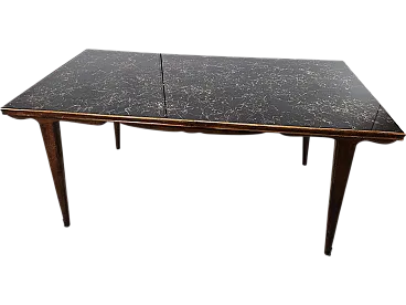 1960s table in beech with marble effect glass top