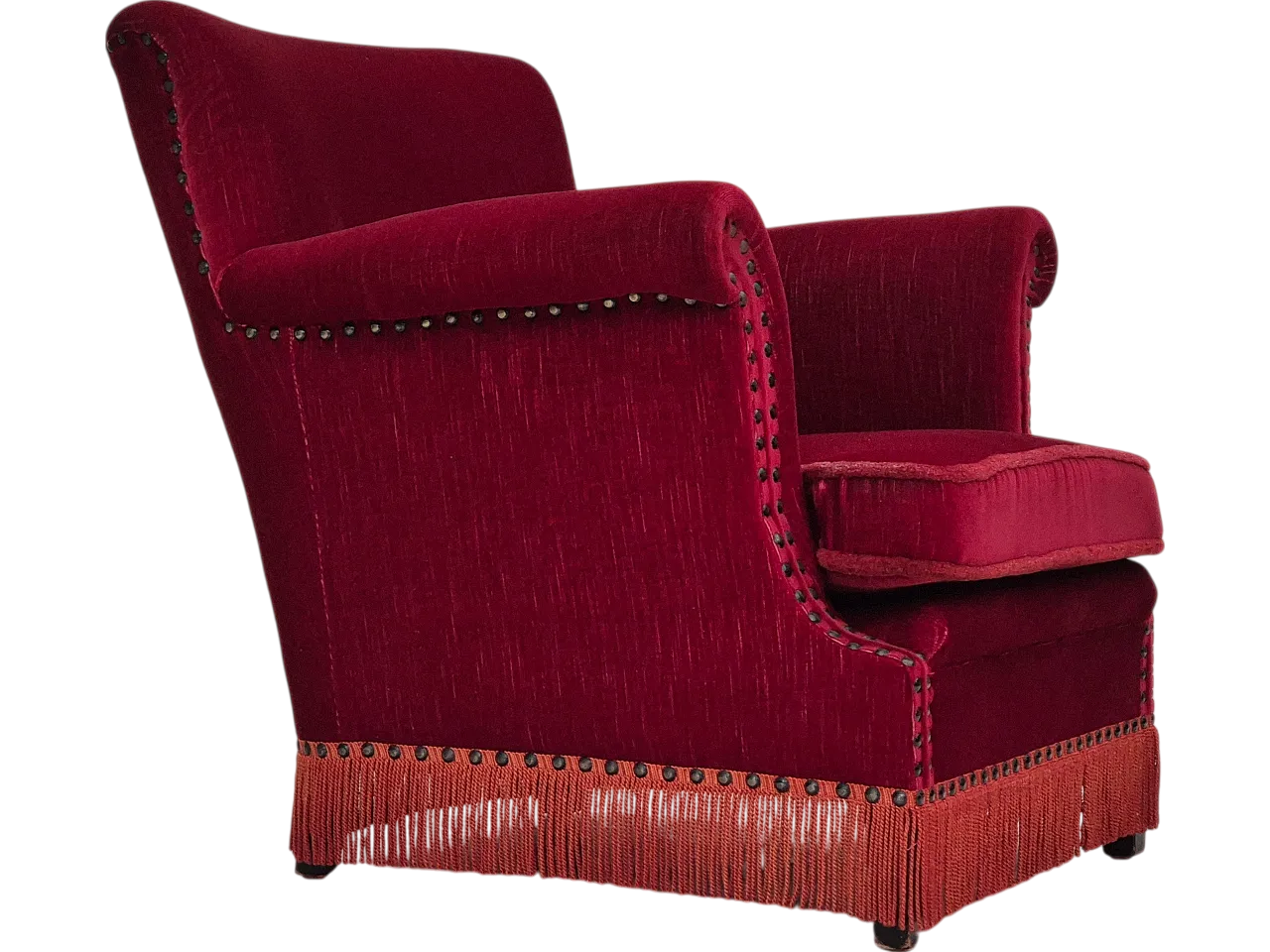 Danish lounge chair in red velour fabric, 1970s 20