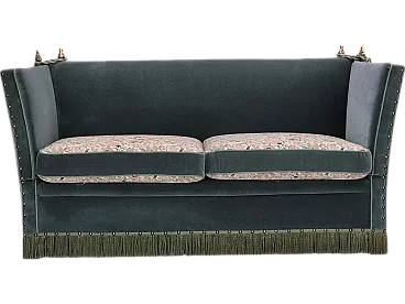 Danish drop arm Spanish sofa in velour, 1970s