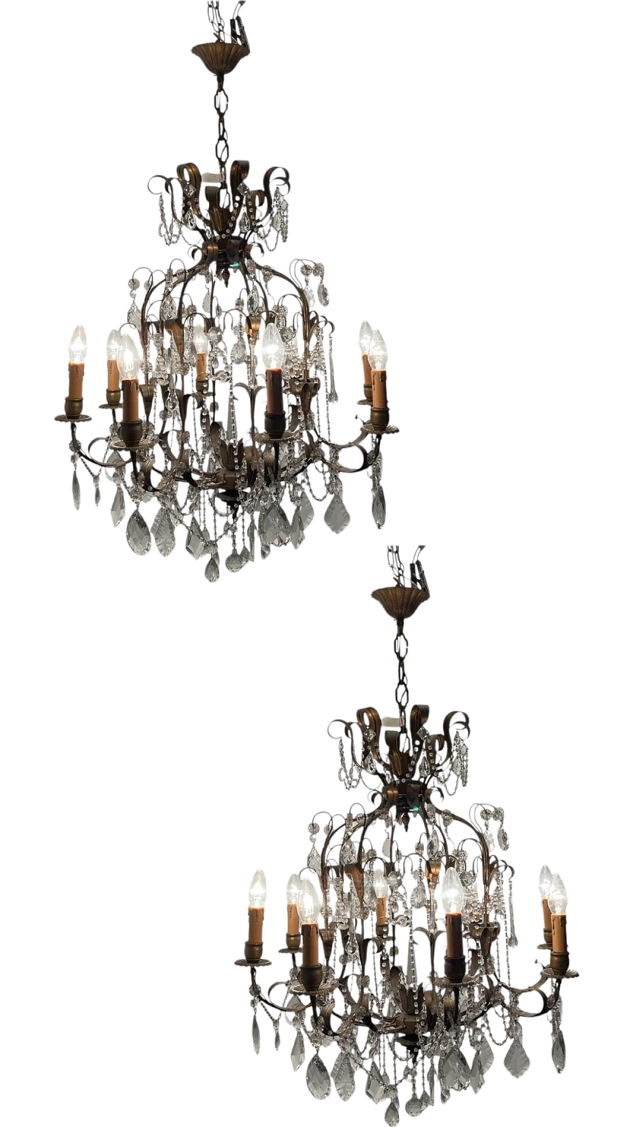 Florentine Macaroni Murano Glass Tole Chandeliers, 1960s, Set of 2 18