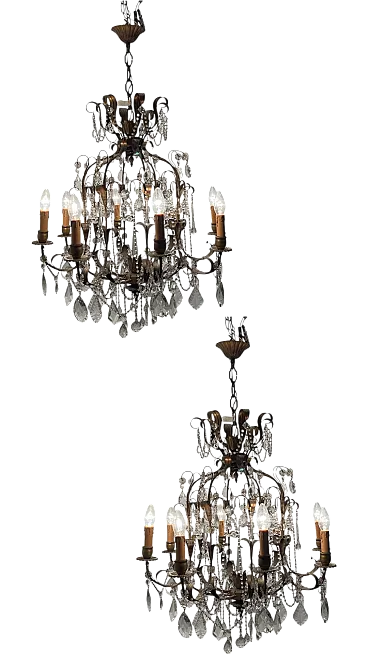 Florentine Macaroni Murano Glass Tole Chandeliers, 1960s, Set of 2