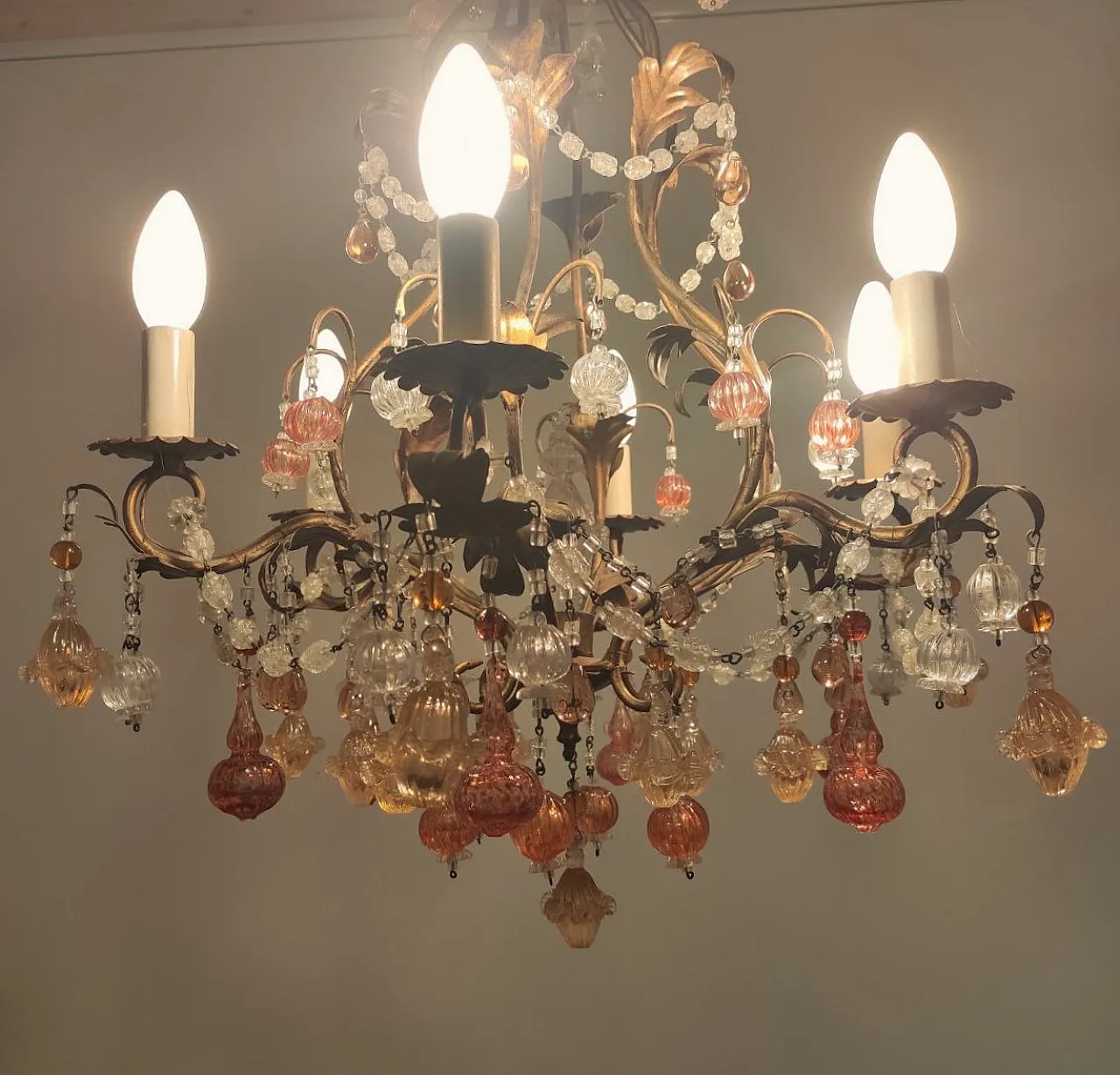 Lampadario 6 luci stile Banci Firenze, anni '60 2