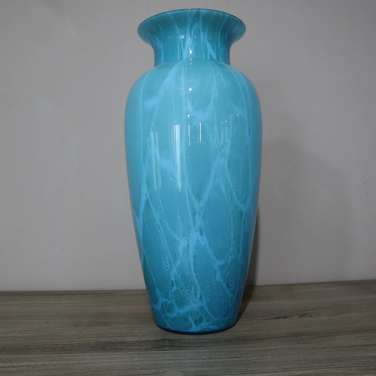 Vaso VeArt Venini in vetro di Murano blu azzurro bianco, anni '70 1