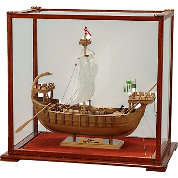 Ship model wood glass case handmade, 20th century