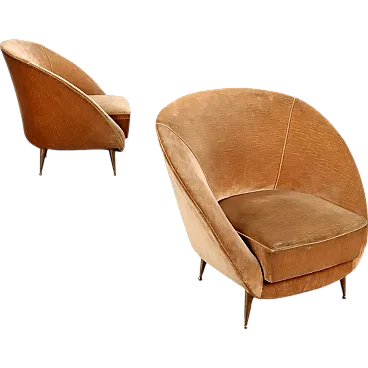 Pair of armchairs velvet brass, 1950s