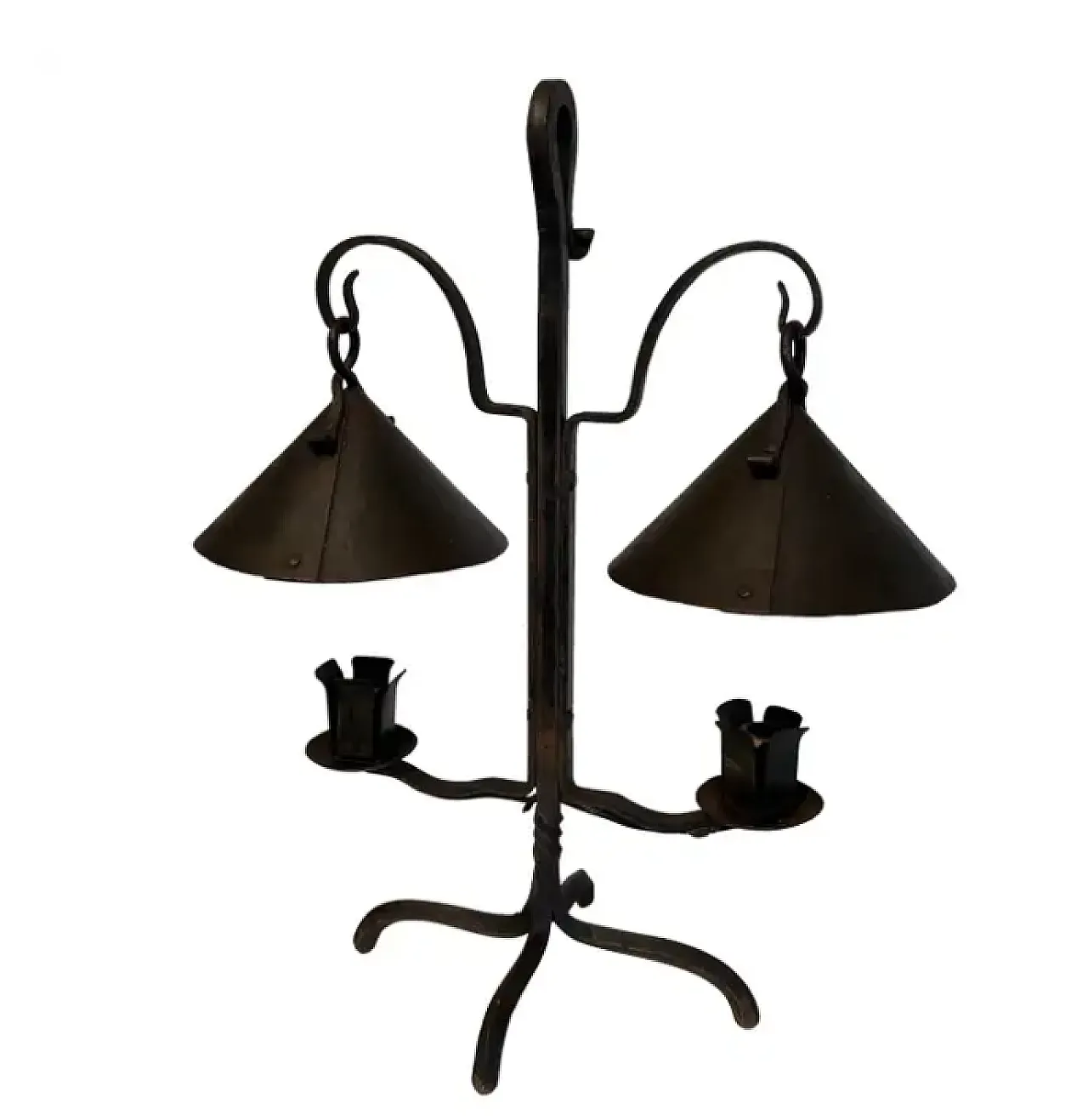 Wrought iron candlestick with 2 Lights, 1950s 1