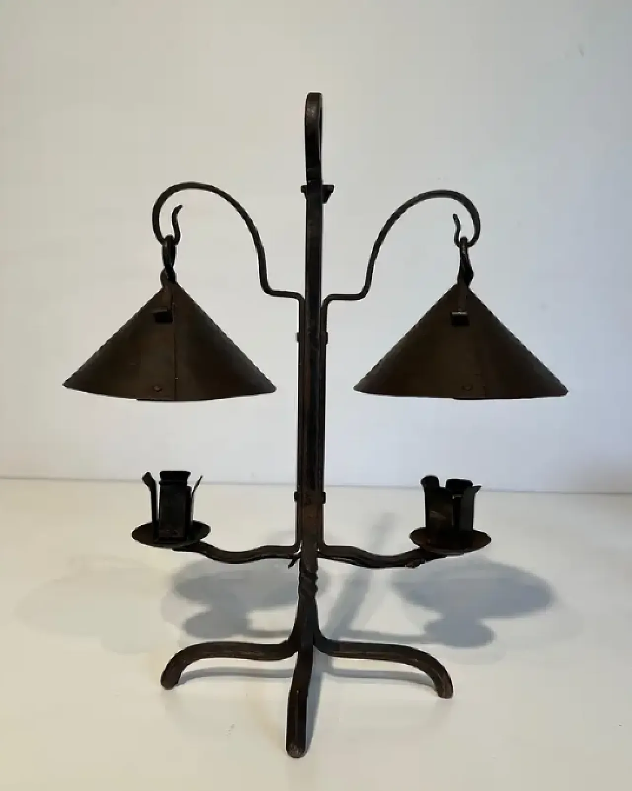 Wrought iron candlestick with 2 Lights, 1950s 2