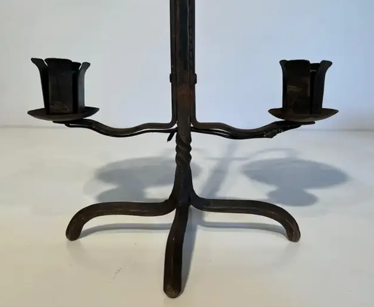 Wrought iron candlestick with 2 Lights, 1950s 7