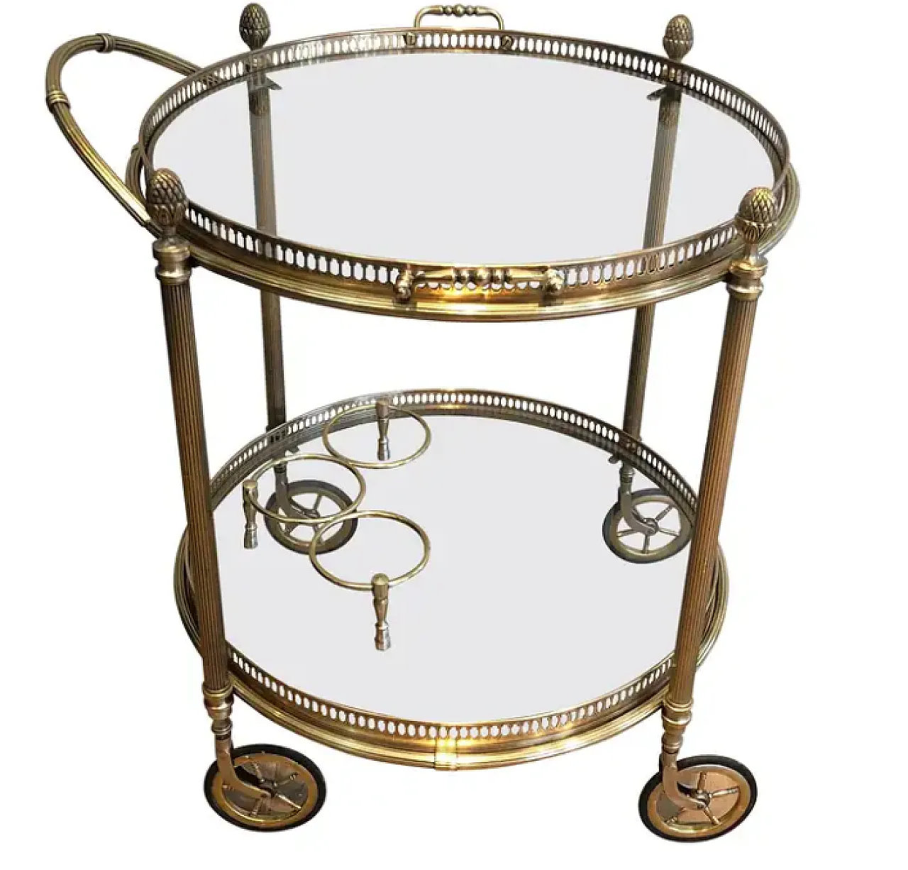 Round brass drinks cart by Maison Bagués, 1940s 1