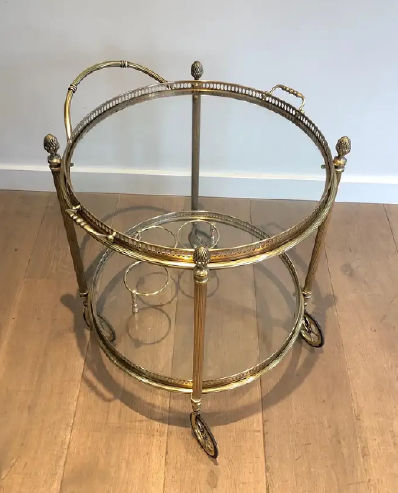 Round brass drinks cart by Maison Bagués, 1940s 2