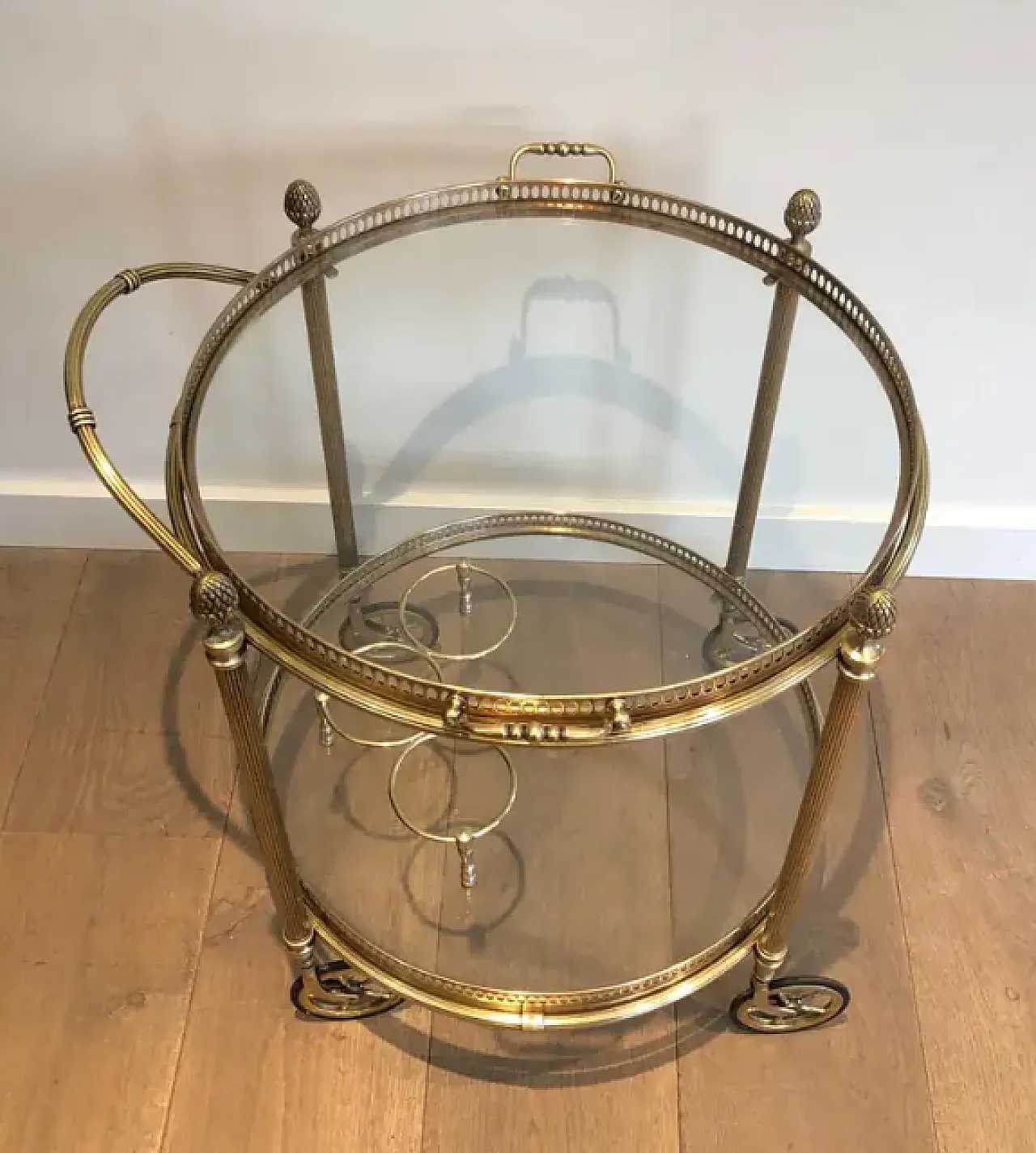 Round brass drinks cart by Maison Bagués, 1940s 3