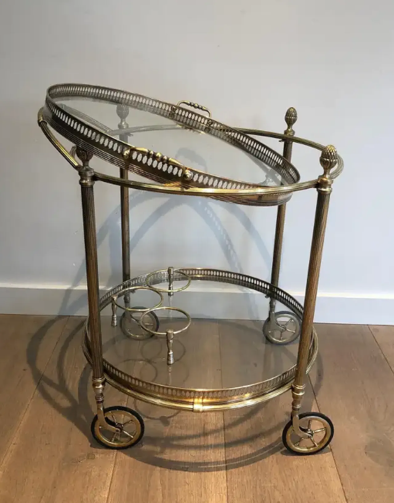 Round brass drinks cart by Maison Bagués, 1940s 4