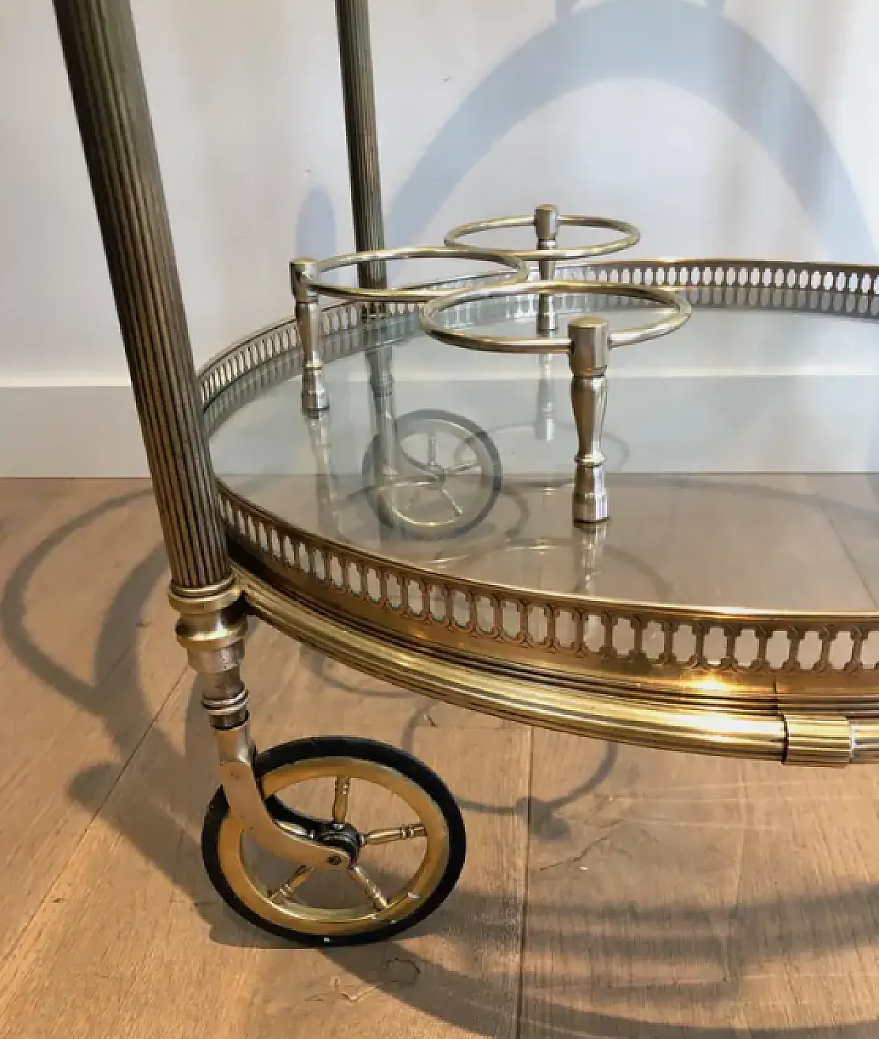 Round brass drinks cart by Maison Bagués, 1940s 8