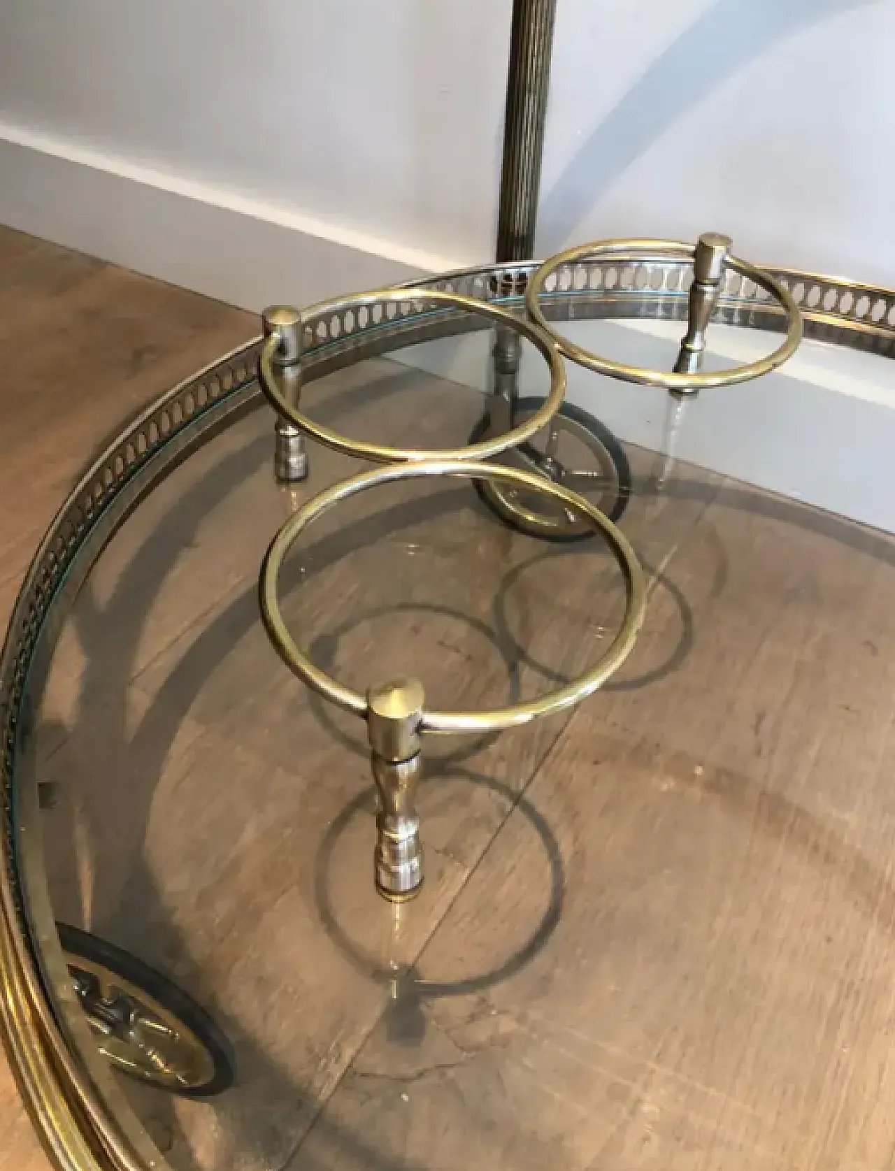 Round brass drinks cart by Maison Bagués, 1940s 11