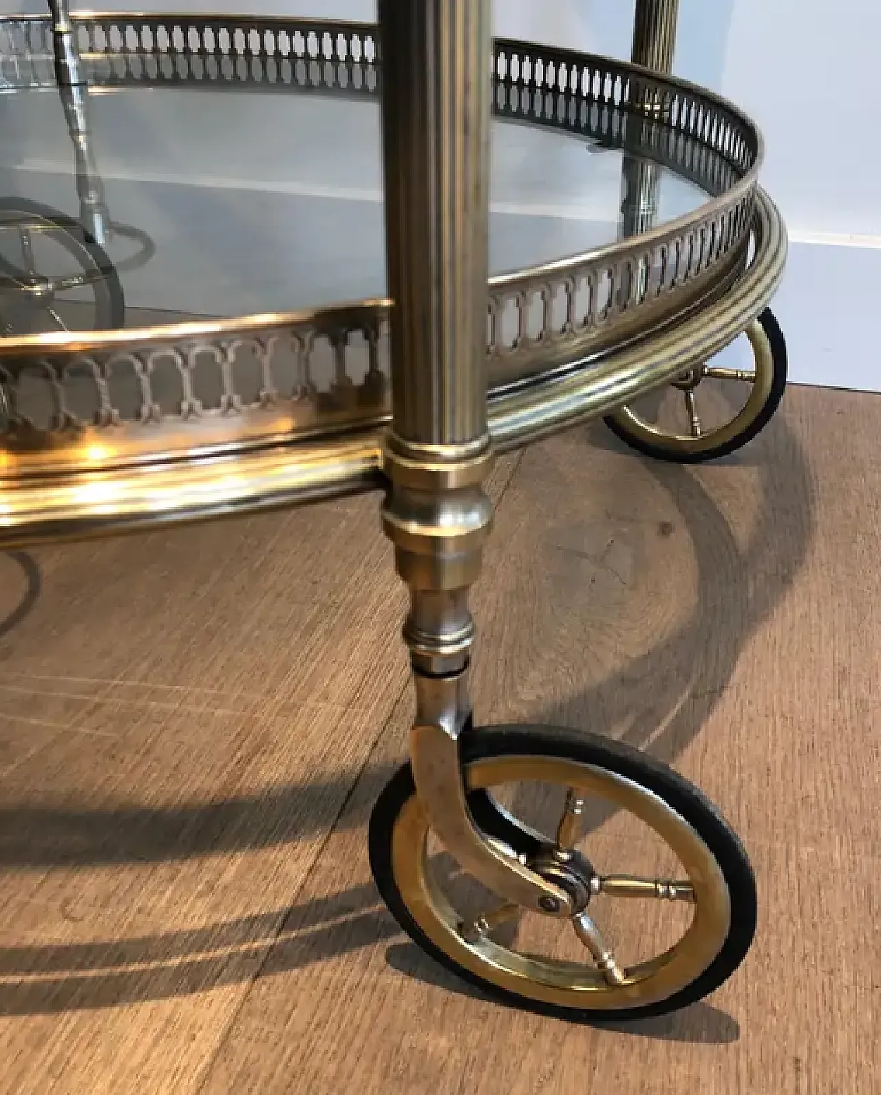 Round brass drinks cart by Maison Bagués, 1940s 12