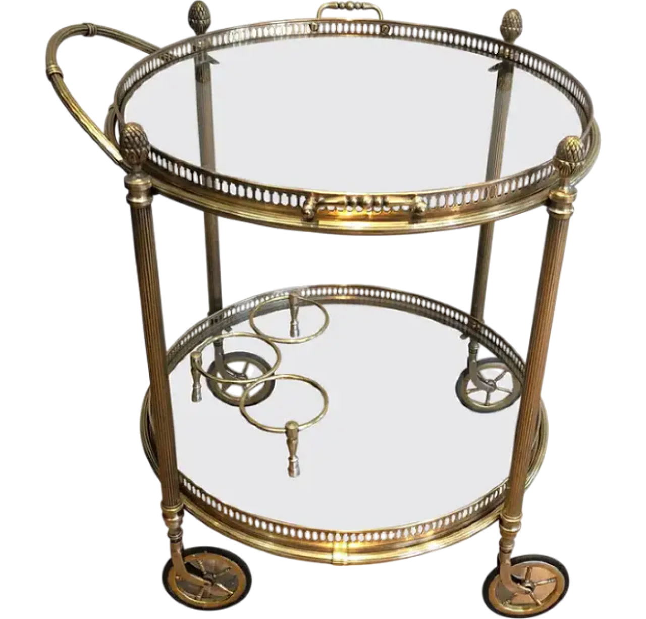 Round brass drinks cart by Maison Bagués, 1940s 13