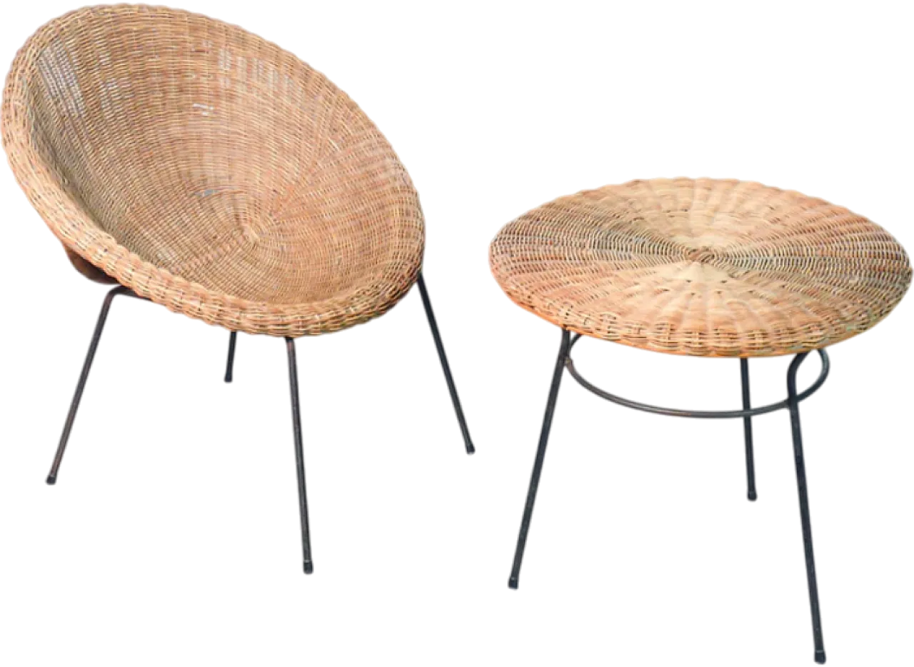 Wicker chair and coffee table, 1960s 12