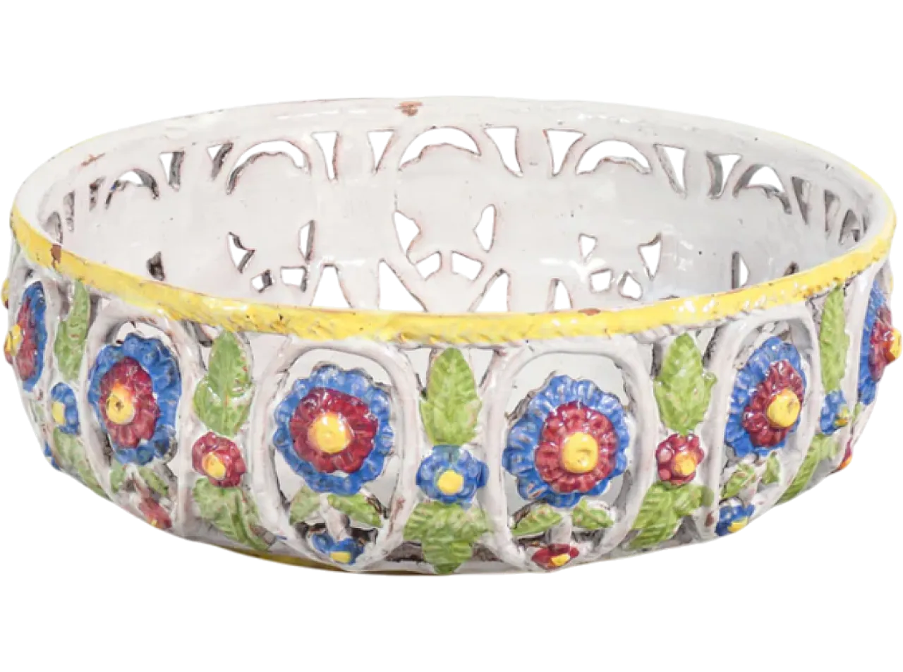 Hand-painted and enamelled majolica basket, 19th century 7