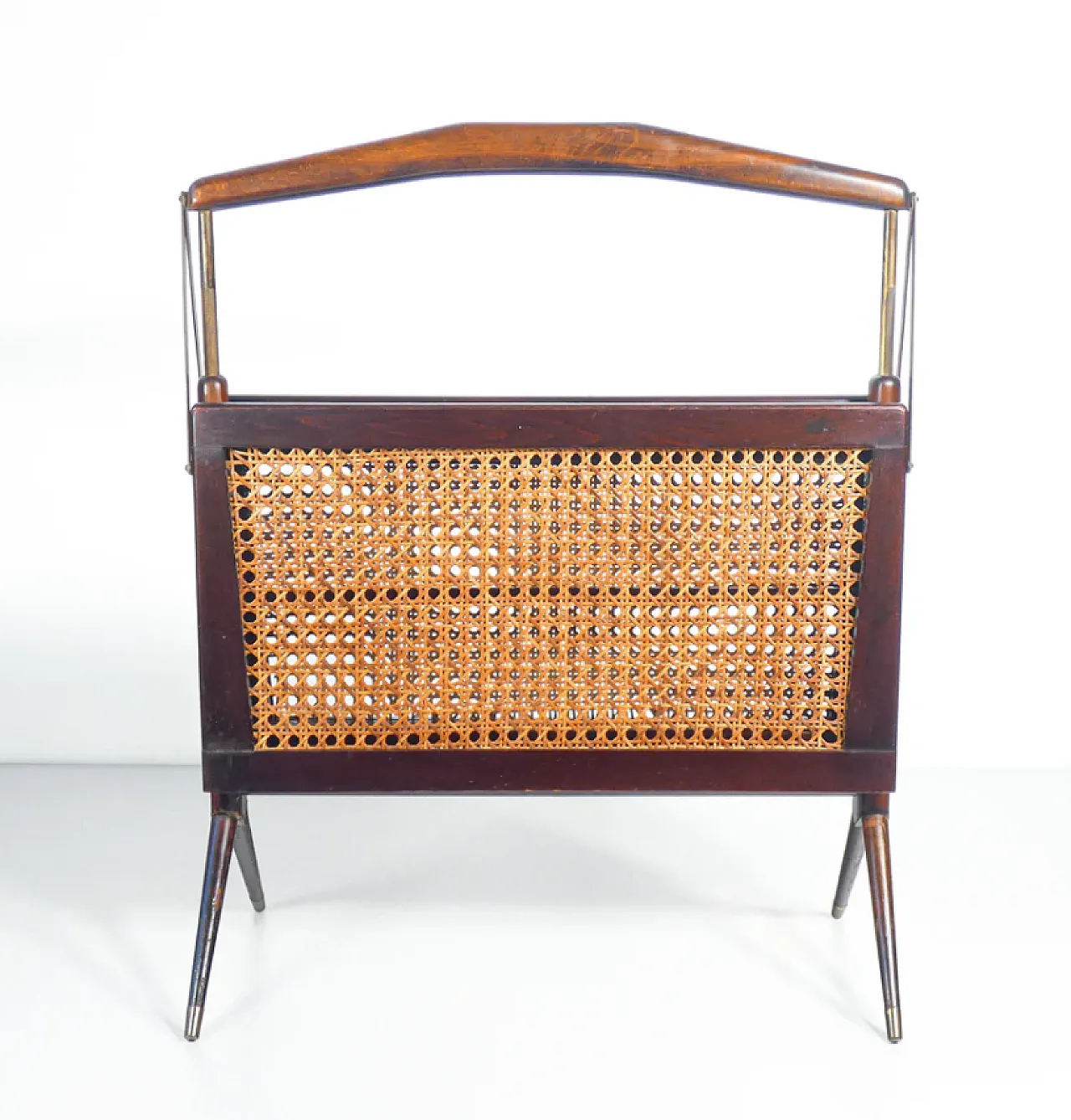 Magazine rack in beech, brass and Vienna straw, 1950s 7