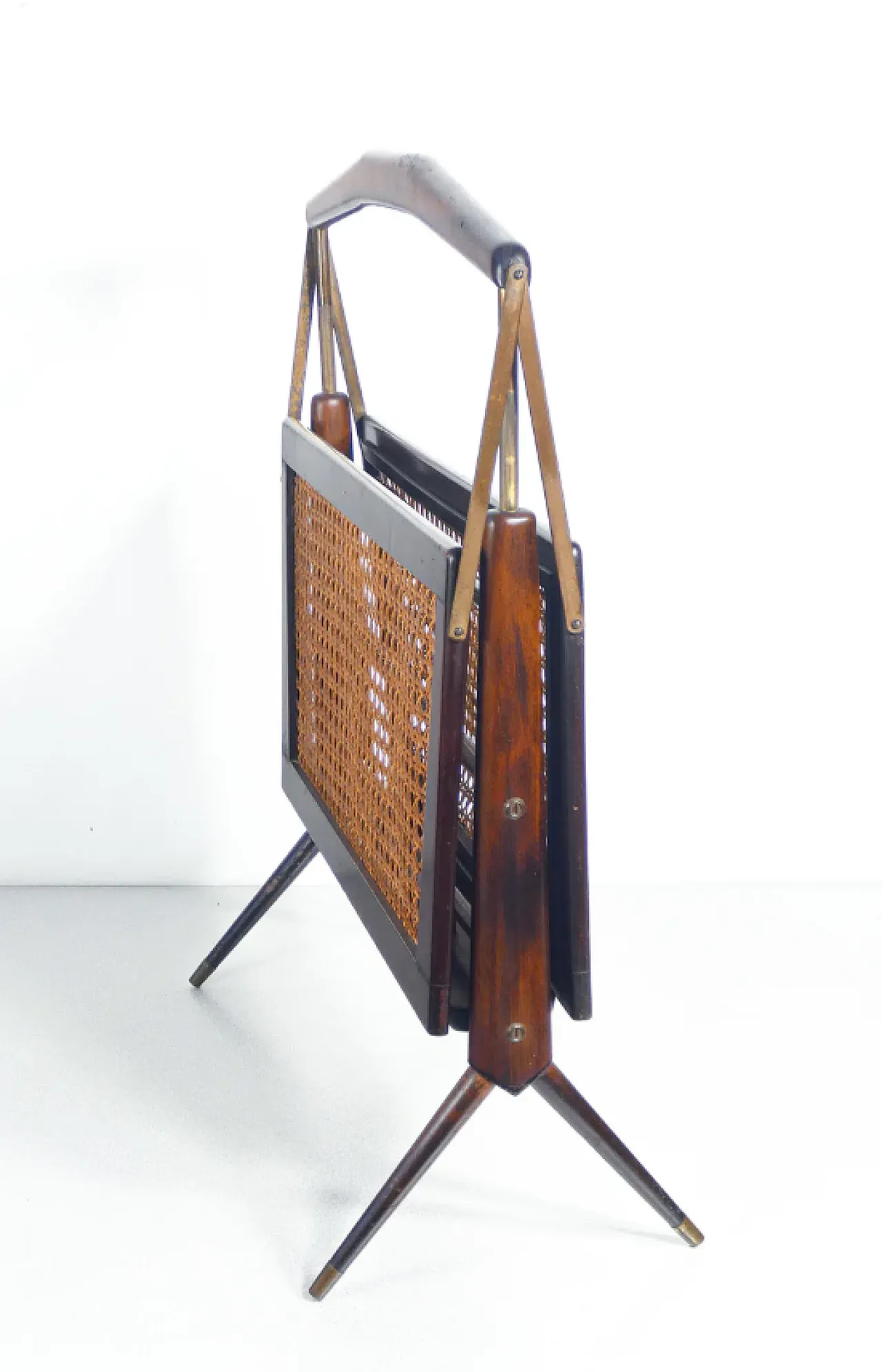 Magazine rack in beech, brass and Vienna straw, 1950s 8