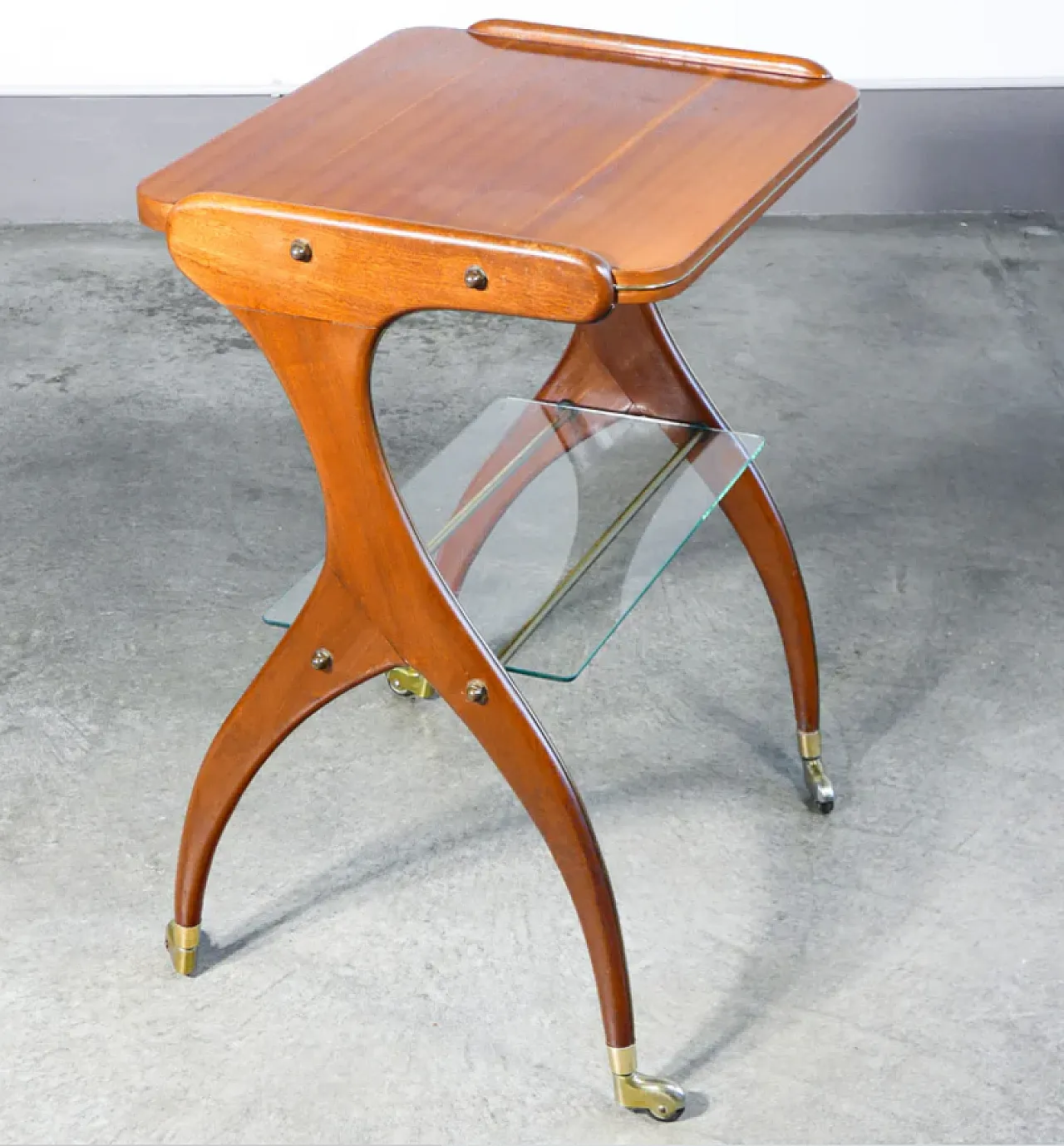 Wood and glass food cart by Rama Torino, 1950s 5