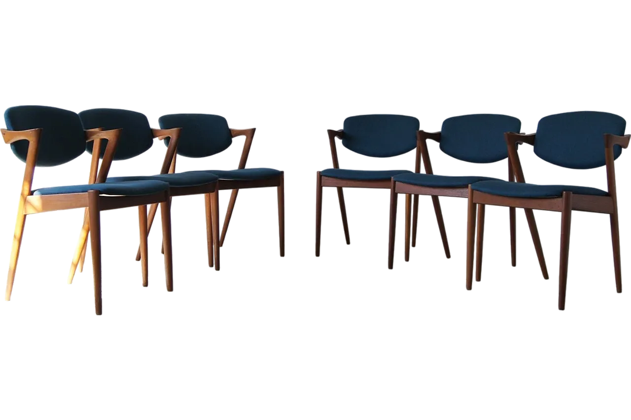 6 Teak chairs by Kai Kristiansen for Schou Andersen, 1950s 12