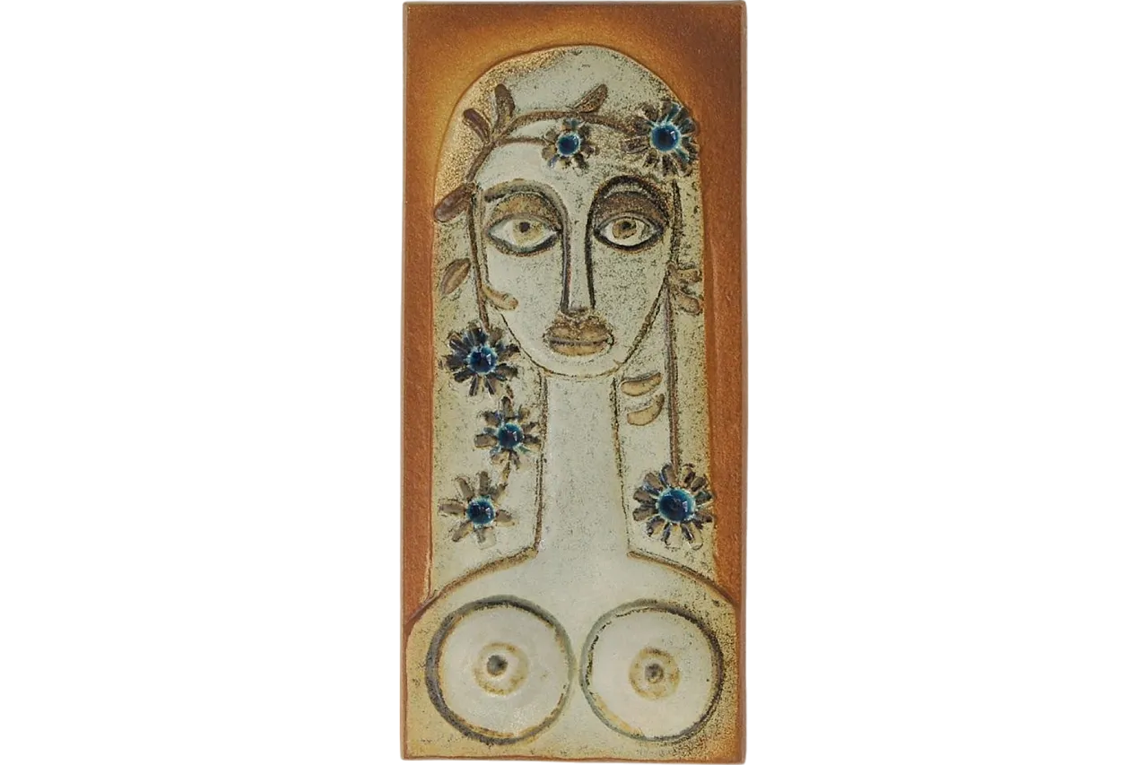 Piatto Relief Woman in ceramica di Josef Simon per Søholm Stentøj, anni '60 4