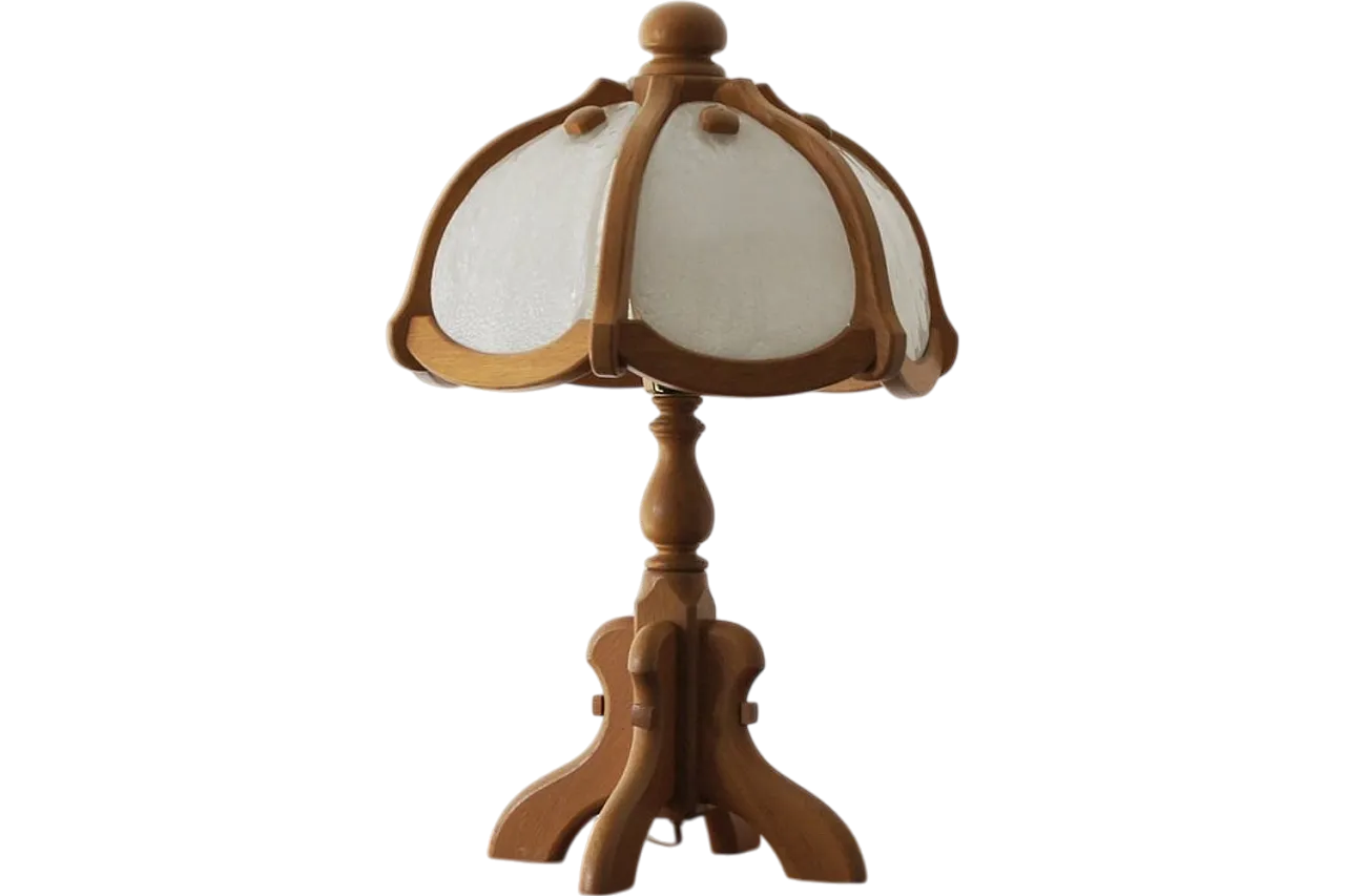 Lampada da tavolo in legno e vetro di Asmuth Leuchten, anni '70 7