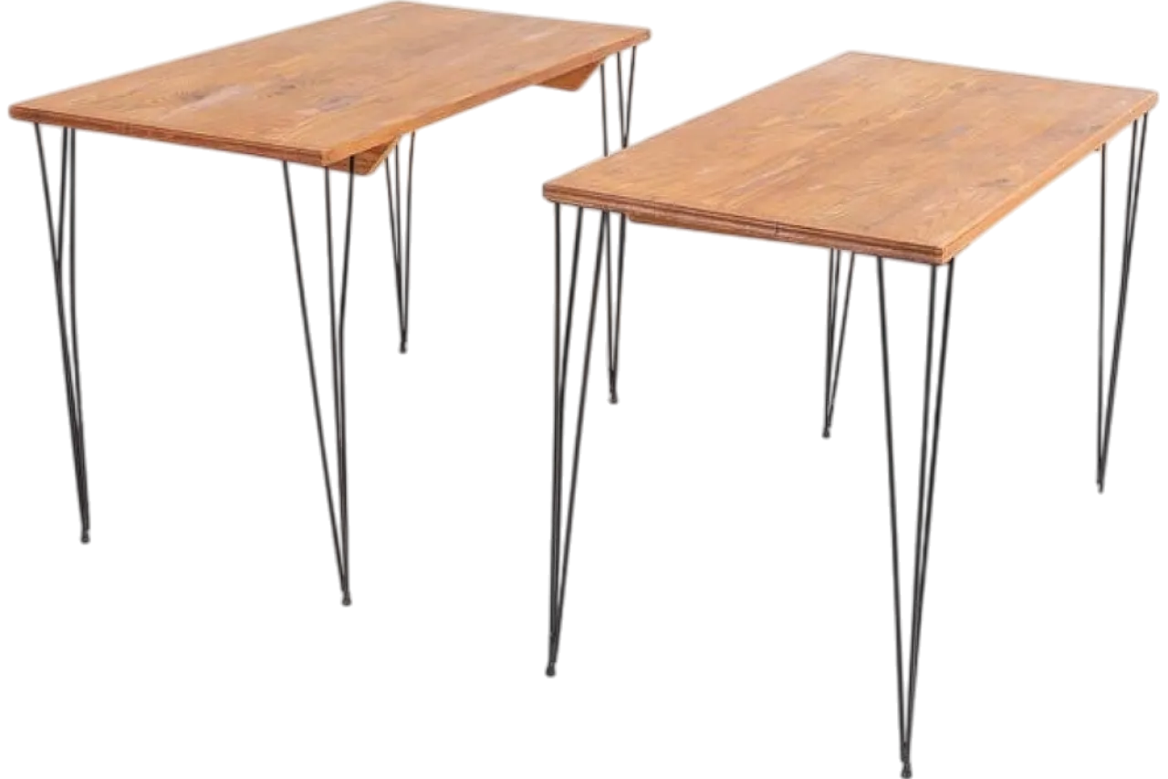 Pair of architectural wood and steel tables, 1960s 8