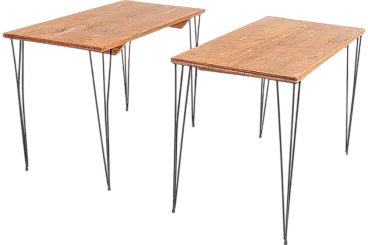 Pair of architectural wood and steel tables, 1960s