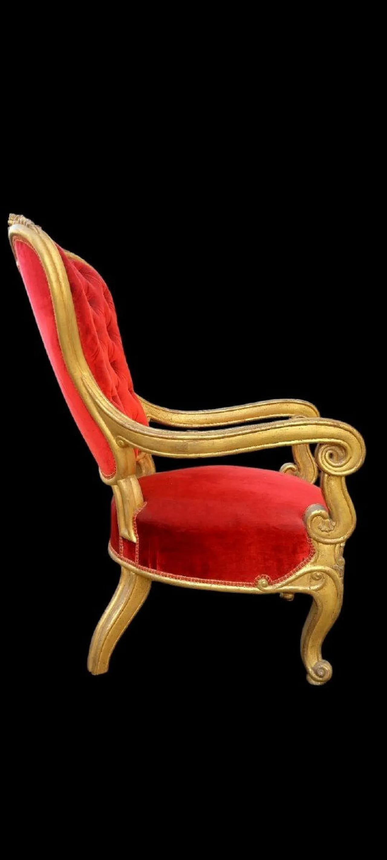 Wooden armchair carved and gilded with pure gold leaf, 19th century 5