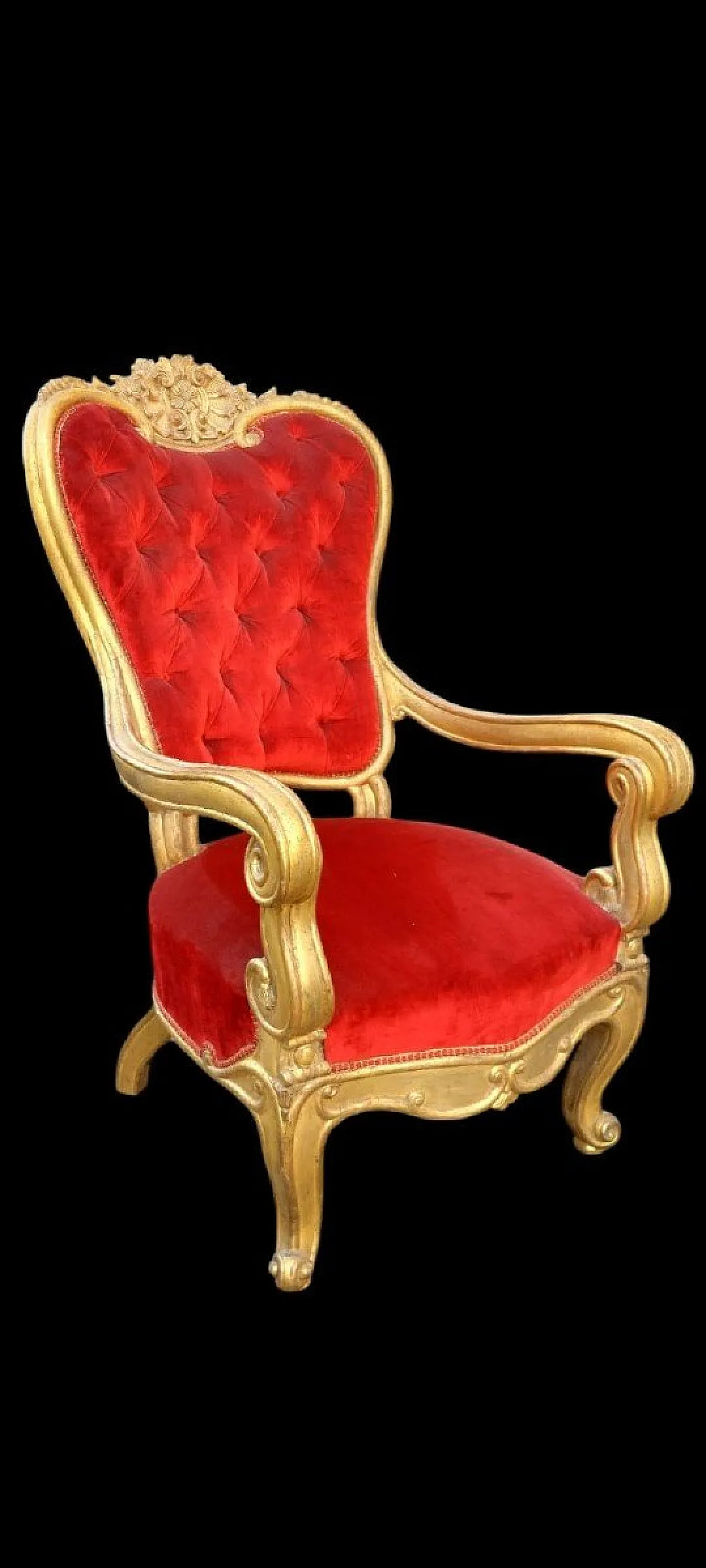 Wooden armchair carved and gilded with pure gold leaf, 19th century 11