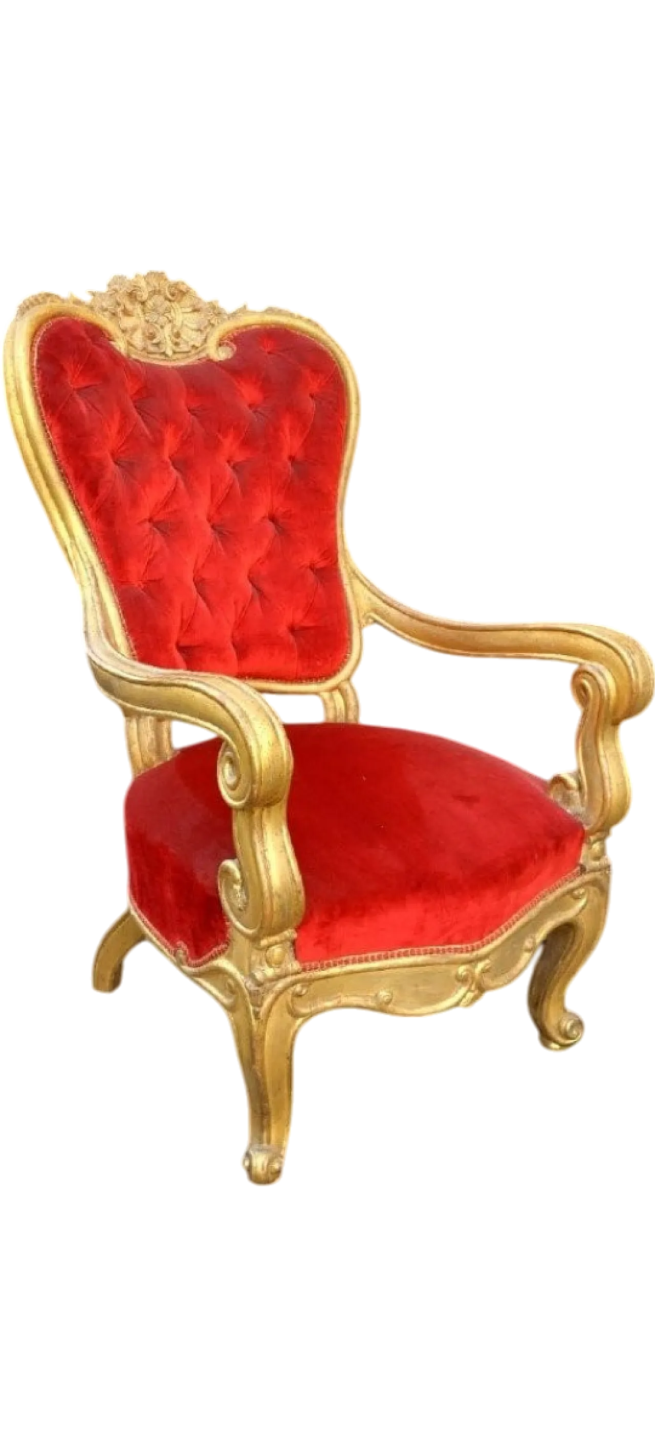 Wooden armchair carved and gilded with pure gold leaf, 19th century 12