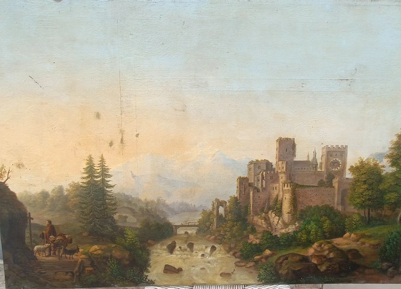 Paesaggio del vecchio castello di Kraft, olio su tela, '800 2