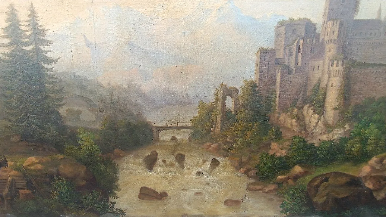 Paesaggio del vecchio castello di Kraft, olio su tela, '800 3