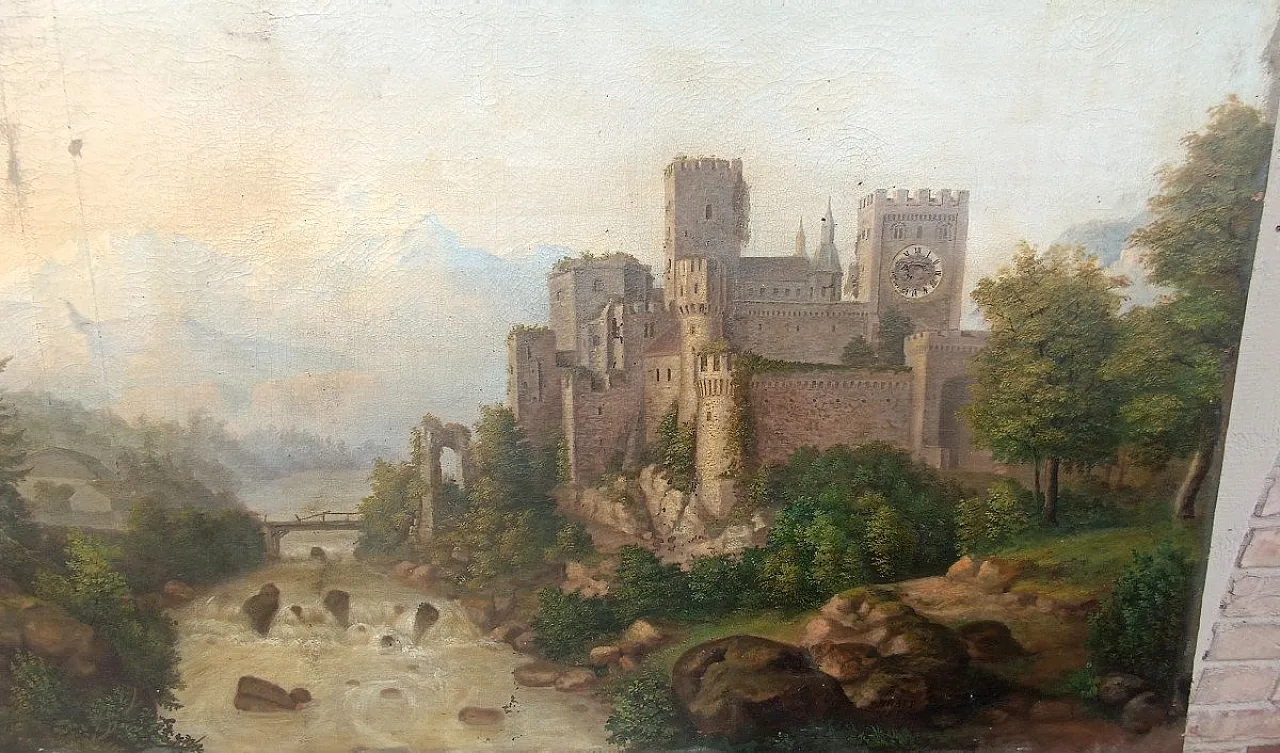 Paesaggio del vecchio castello di Kraft, olio su tela, '800 4