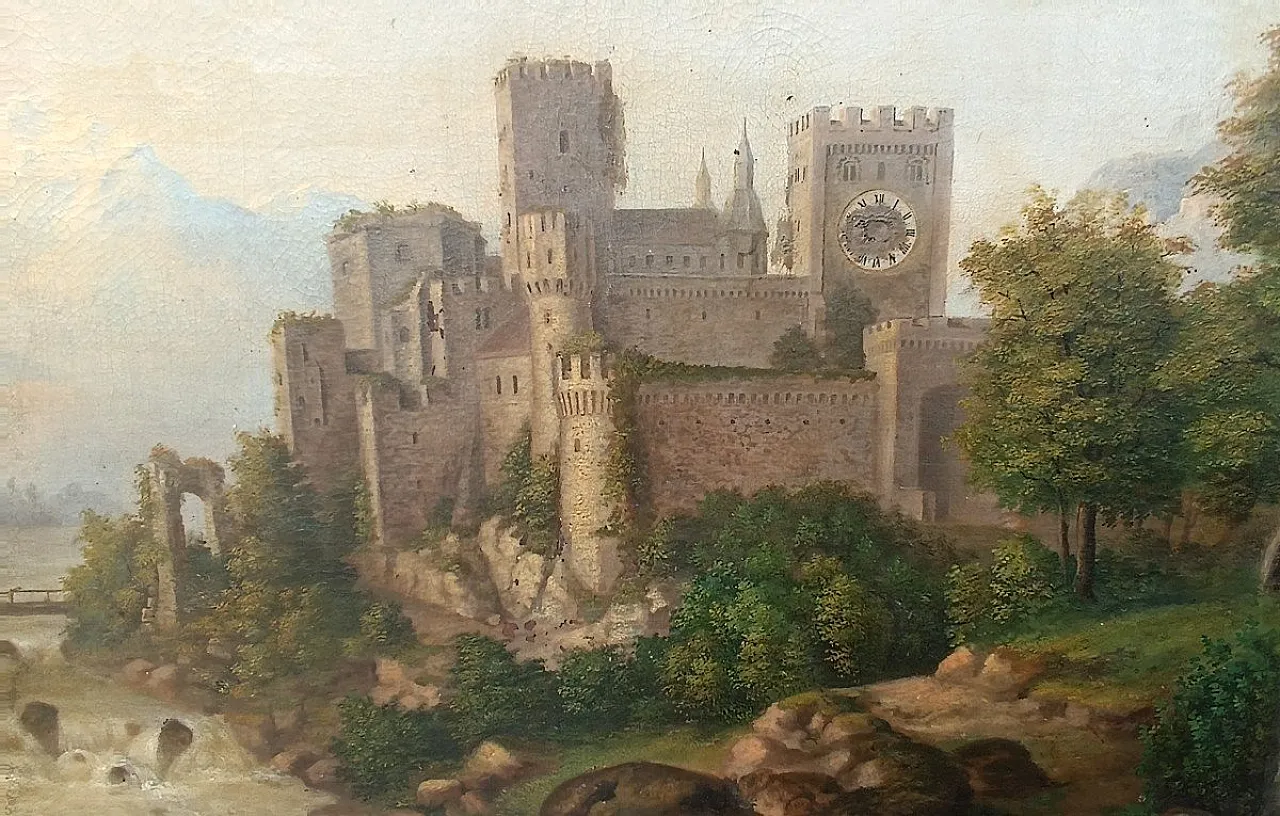 Paesaggio del vecchio castello di Kraft, olio su tela, '800 10