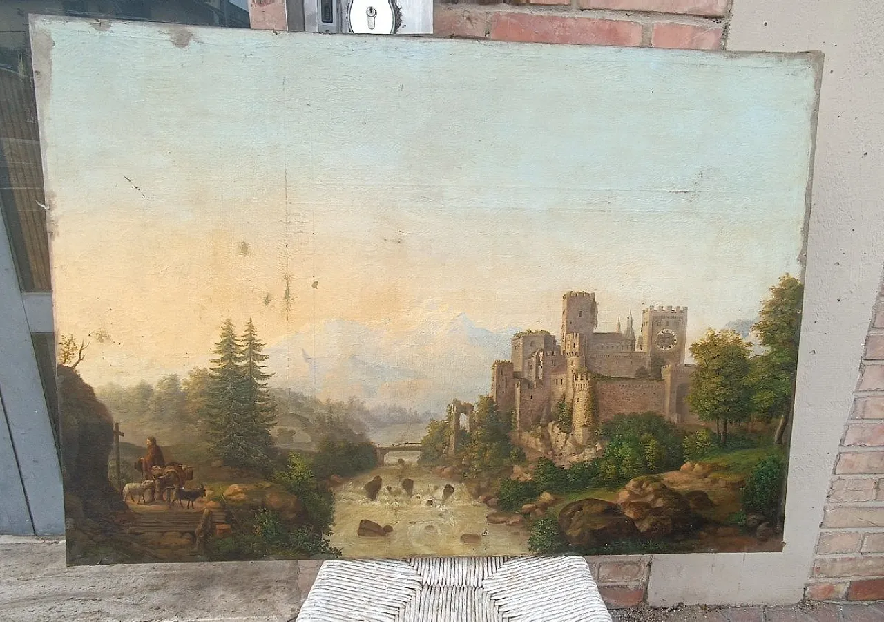 Paesaggio del vecchio castello di Kraft, olio su tela, '800 11