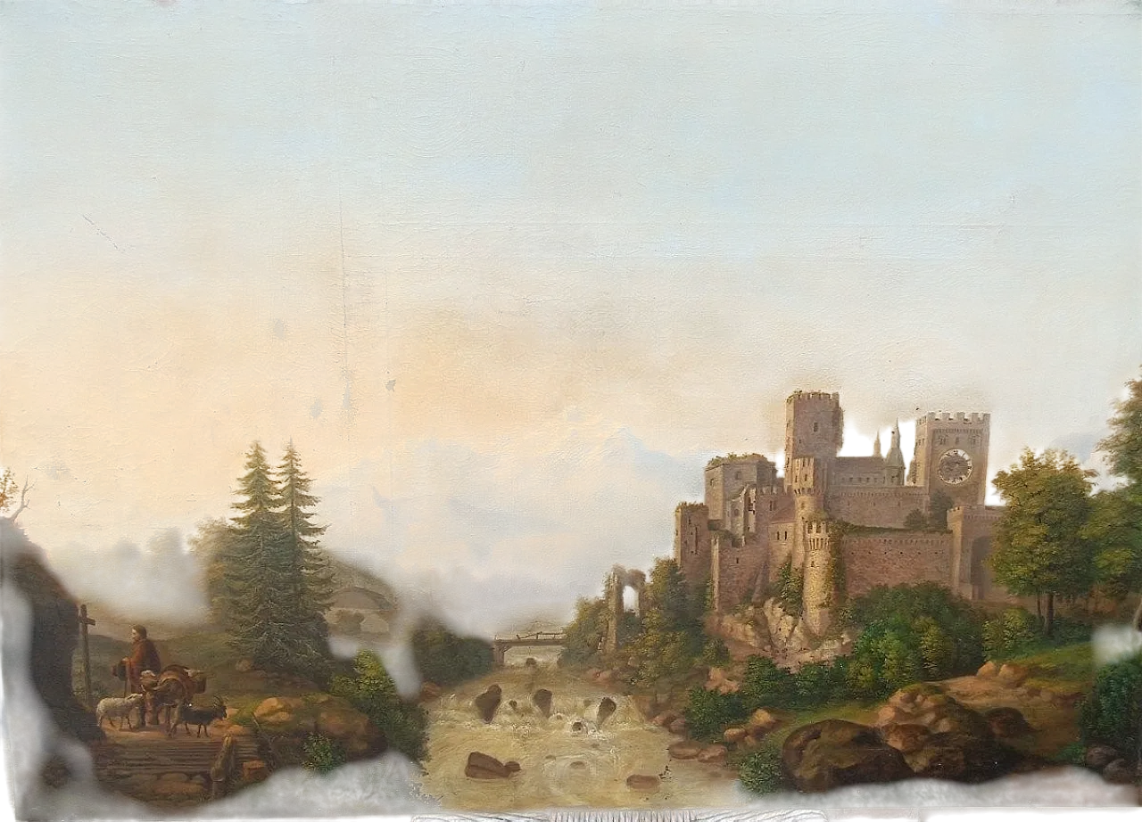 Paesaggio del vecchio castello di Kraft, olio su tela, '800 12