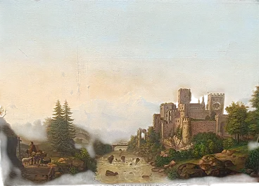 Paesaggio del vecchio castello di Kraft, olio su tela, '800