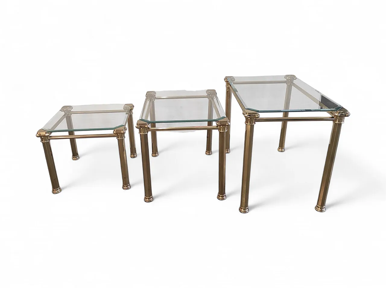 Trio of brass and cut glass coffee tables from the 1970s 1