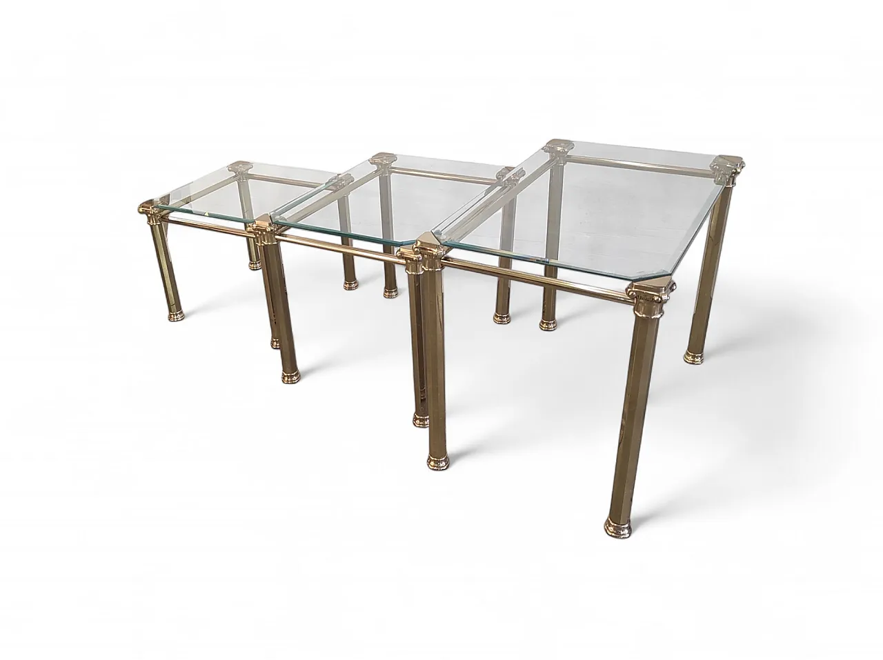 Trio of brass and cut glass coffee tables from the 1970s 2