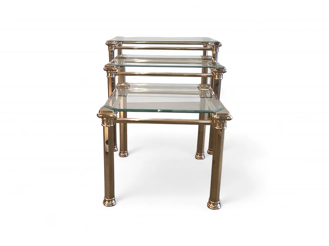 Trio of brass and cut glass coffee tables from the 1970s 7