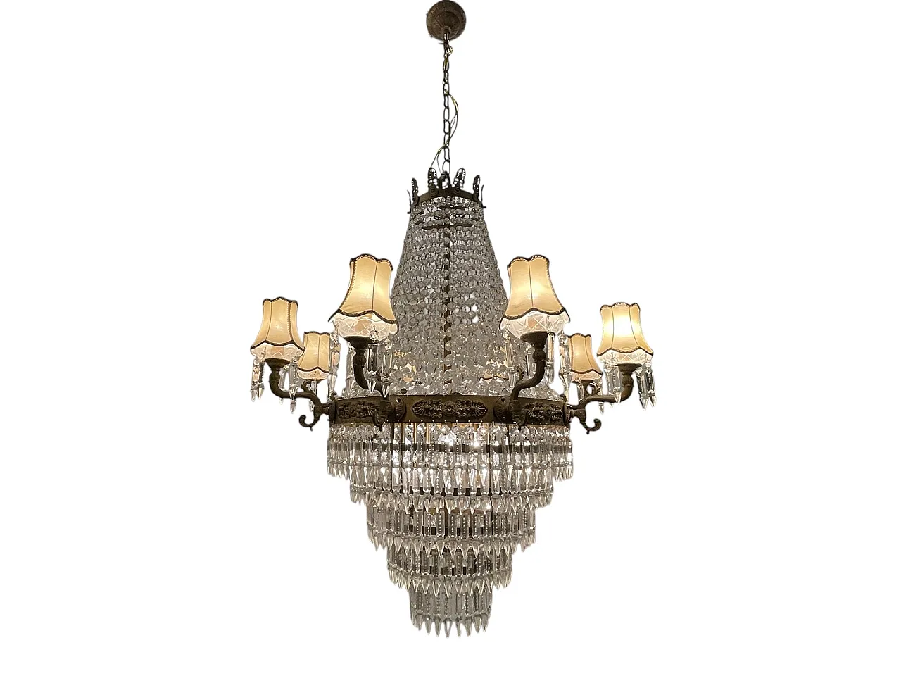 Extra Large Bronze Crystal Chandelier 1950's 1