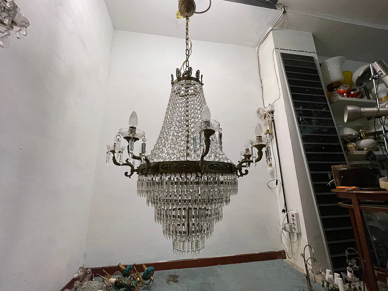 Extra Large Bronze Crystal Chandelier 1950's 2