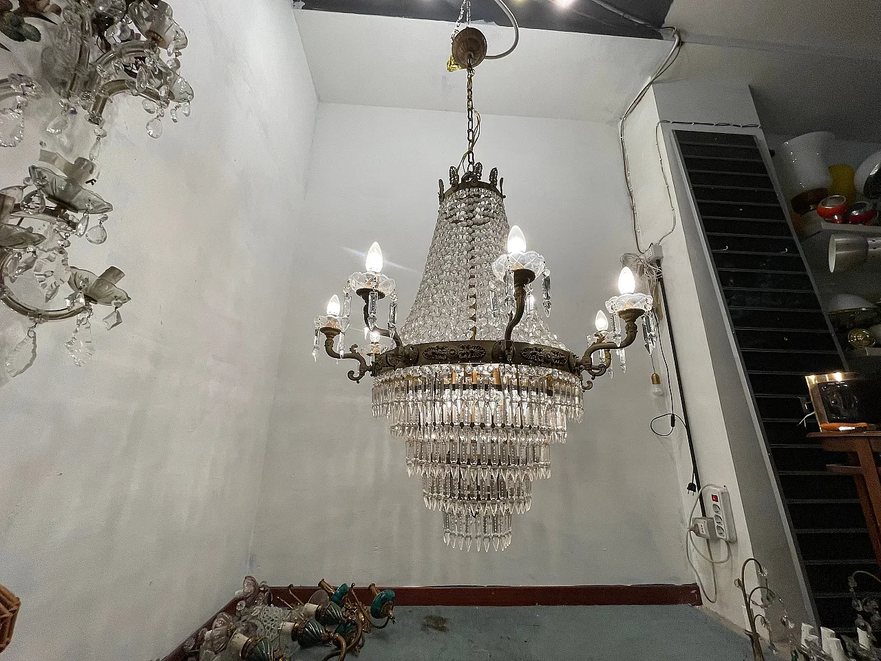 Extra Large Bronze Crystal Chandelier 1950's 3