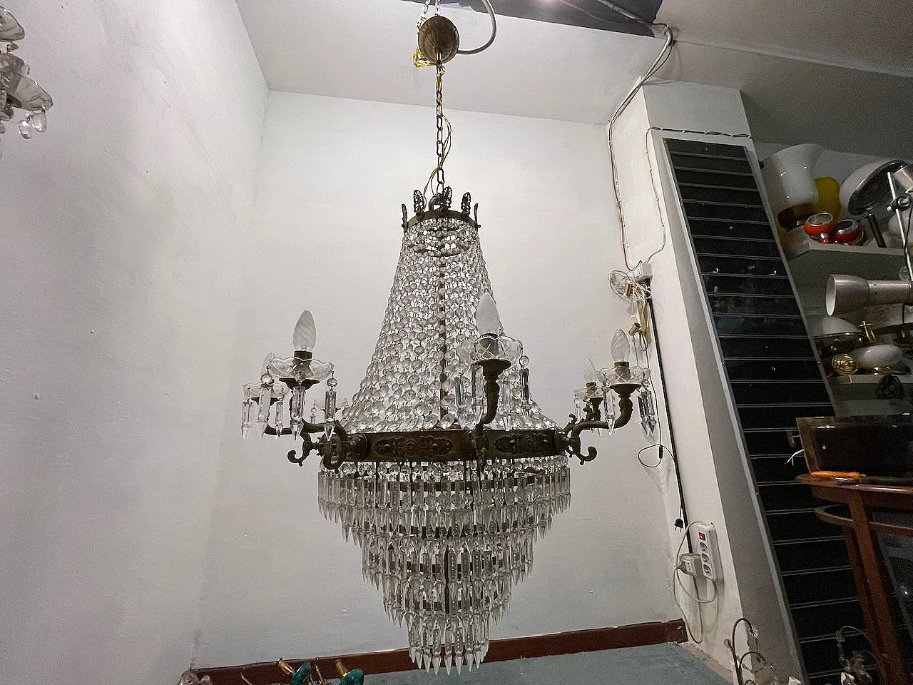 Extra Large Bronze Crystal Chandelier 1950's 6